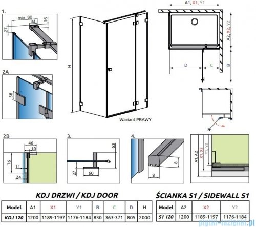 Radaway Essenza Pro Gold Kdj kabina 120x120cm prawa złoty połysk/szkło przejrzyste 10097120-09-01R/10098120-01-01