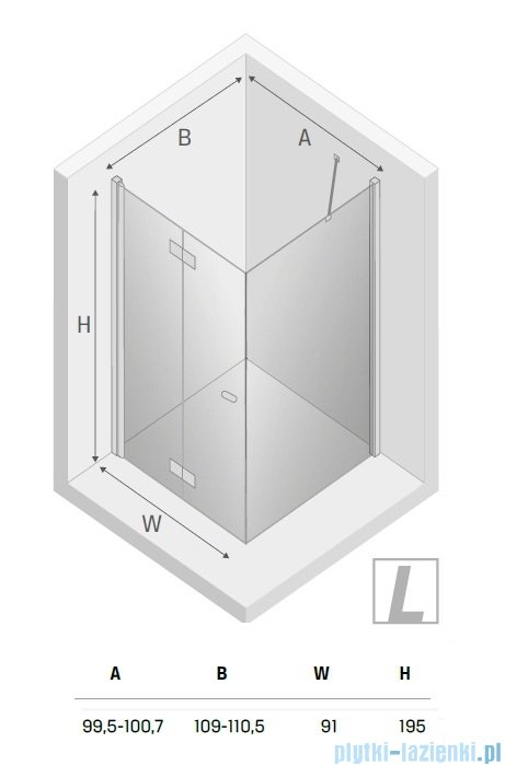New Trendy New Soleo Light Gold 100x110x195 cm kabina lewa drzwi składane pojedyncze wspornik skośny złoty jasny połysk/szkło przejrzyste  K-1917