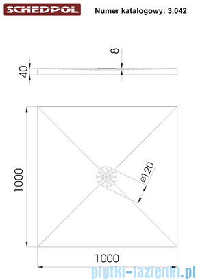 Schedpol De Luxe brodzik kwadratowy z syfonem 100x100x4cm 3.042