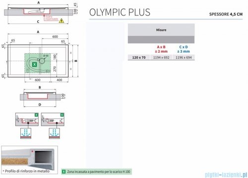 Novellini Olympic Plus brodzik prostokątny 140x80x4,5cm OL140804-30