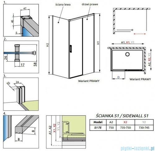 Radaway Idea Kdj ścianka boczna 75cm lewa szkło przejrzyste 387049-01-01L