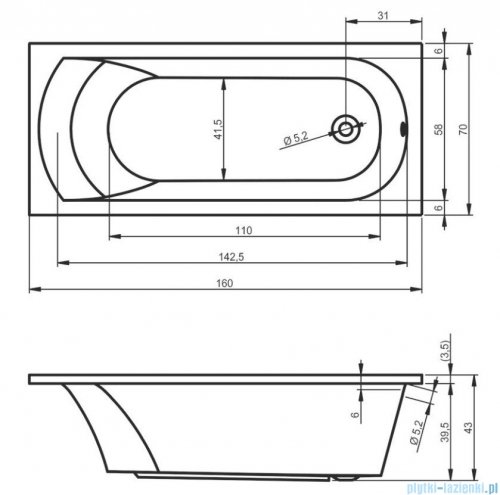Riho Miami wanna prostokąta 160x70 z hydromasażem Air lewa B059004005