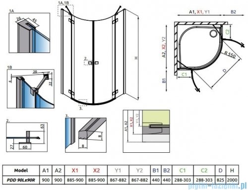 Radaway Essenza New Pdd kabina 90x90cm szkło przejrzyste 385001-01-01L/385001-01-01R