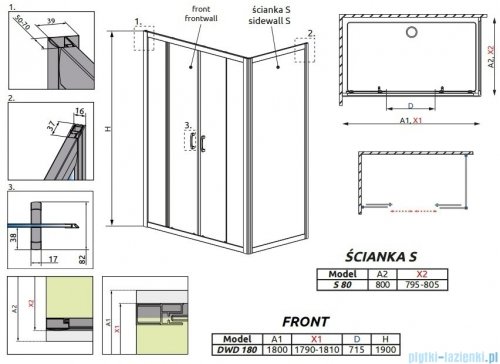 Radaway Premium Plus DWD+S kabina prysznicowa 180x80cm szkło przejrzyste 33373-01-01N/33413-01-01N