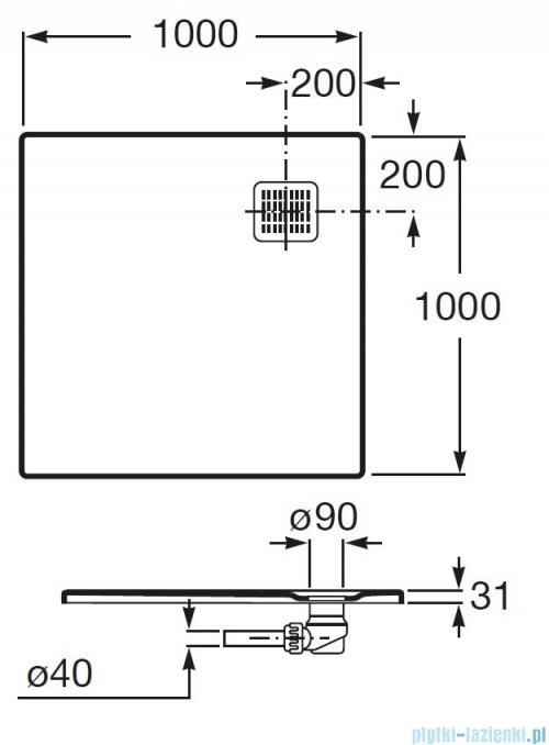 Roca Terran 100x100cm brodzik kwadratowy konglomeratowy szary łupek AP1033E83E801200