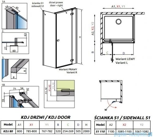 Radaway Essenza New Kdj kabina 80x110cm prawa szkło przejrzyste 385043-01-01R/384053-01-01