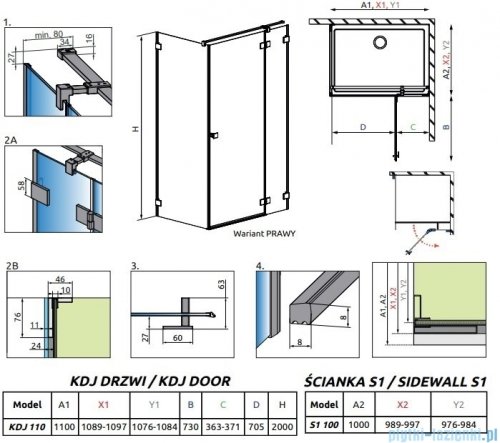 Radaway Essenza Pro Brushed Nickel Kdj kabina 110x100cm prawa szczotkowany nikiel 10097110-91-01R/10098100-01-01