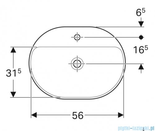 Geberit VariForm Umywalka owalna z półką z otworem na baterię, bez przelewu 60x45cm szkliwiony spód 500.735.01.2