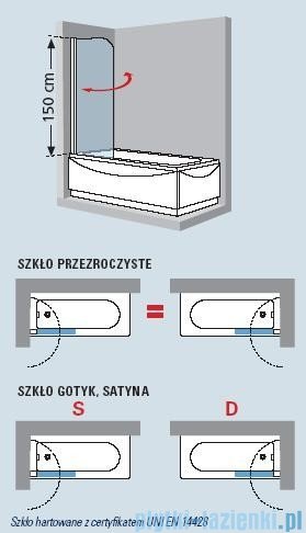 Novellini Parawan 1-częściowy Aurora1 80x150cm srebrny szkło satyna AURORAN180-4B