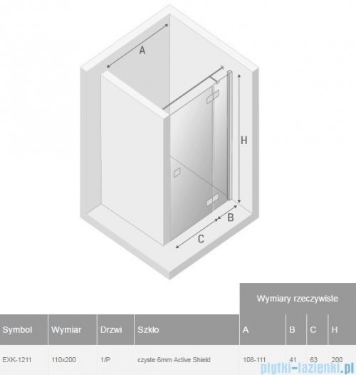 New Trendy Reflexa 110x200 cm drzwi wnękowe prawe przejrzyste EXK-1211