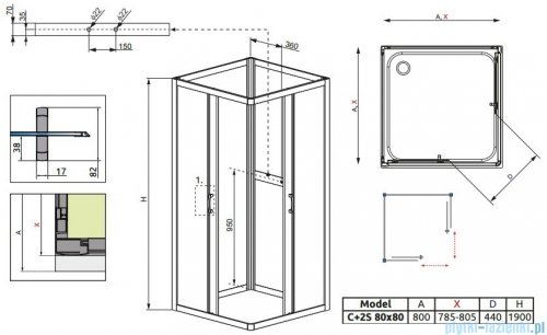Radaway Premium Plus C+2S kabina czterościenna kwadratowa 80x80 szkło grafit 30463-01-05N/33443-01-05N
