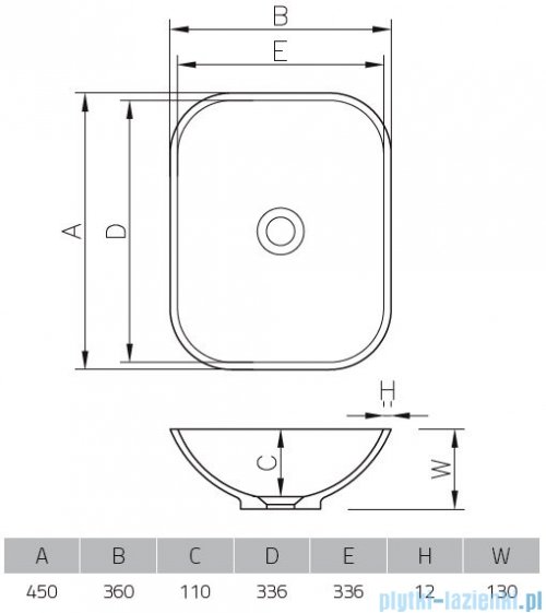 Vayer Citizen Draco 45x36cm umywalka nablatowa prostokątna 