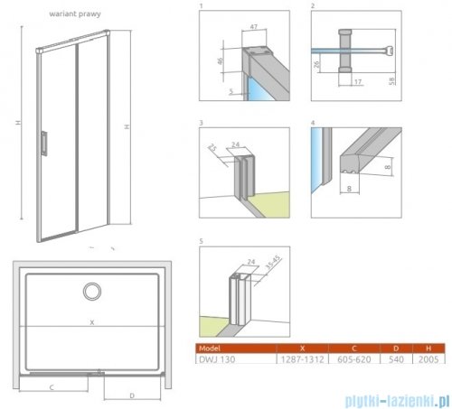 Radaway Idea DWJ Brushed Copper drzwi wnękowe 130cm prawe szczotkowana miedź 387017-93-01R