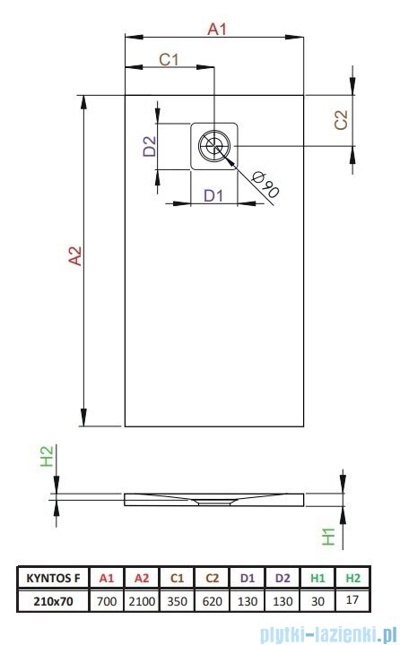 Radaway Kyntos F brodzik 210x70cm cemento HKF21070-74