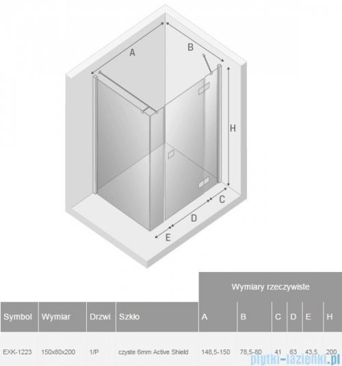 New Trendy Reflexa Plus 150x80x200 cm kabina prostokątna prawa przejrzyste EXK-1223