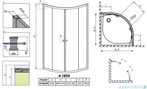 Radaway Classic A Kabina prysznicowa półokrągła z drzwiami przesuwnymi 90x90x185 szkło fabric profile białe 30000-04-06