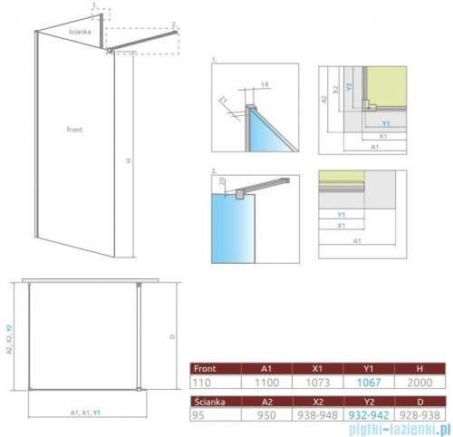 Radaway Modo New IV kabina Walk-in 110x95 szkło przejrzyste 389614-01-01/389095-01-01