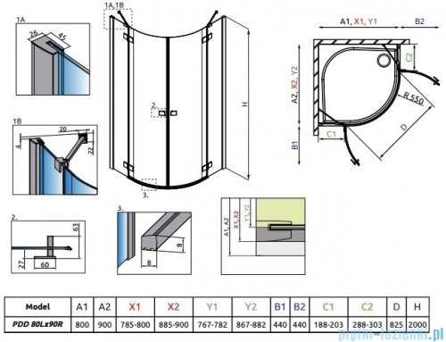 Radaway Essenza New Pdd kabina 80x90cm szkło przejrzyste 385002-01-01L/385001-01-01R
