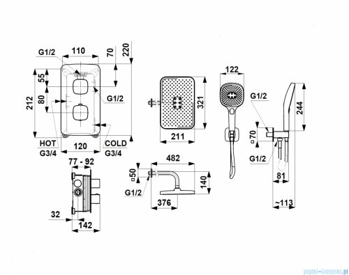 KFA MALAGA CHROM podtynkowy zestaw prysznicowy z baterią termostatyczną 3 funkcyjną 5759-501-00