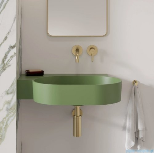 Omnires Ovo M+ umywalka nablatowa/wisząca lewa 64x44 cm olive mat OVO645UWLOL