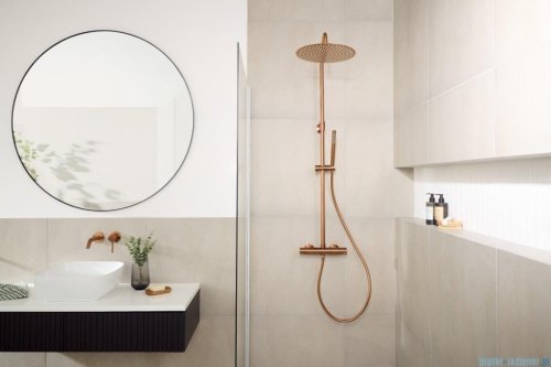KFA MOZA BRUSHED ROSE GOLD deszczownia wannowa z baterią termostatyczną miedź szczotkowana 5736-921-34