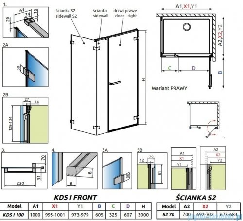Radaway Arta Kds I kabina 100x70cm prawa szkło przejrzyste 386620-03-01R+1386100-03-01+386109-03-01