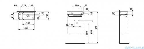 Laufen Meda umywalka ścienna lewa 46x23cm biały mat  H8151147571131