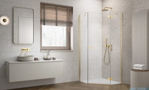 Radaway Essenza Gold Ptj kabina pięciokątna 80x100cm prawa szkło przejrzyste 1385010-09-01R/1385054-01-01