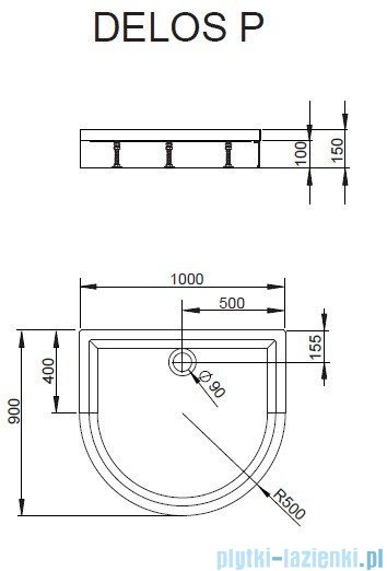 Radaway Almatea P Kabina półokrągła przyścienna 100x90 szkło grafitowe + Brodzik Delos P + syfon 30722-01-05N