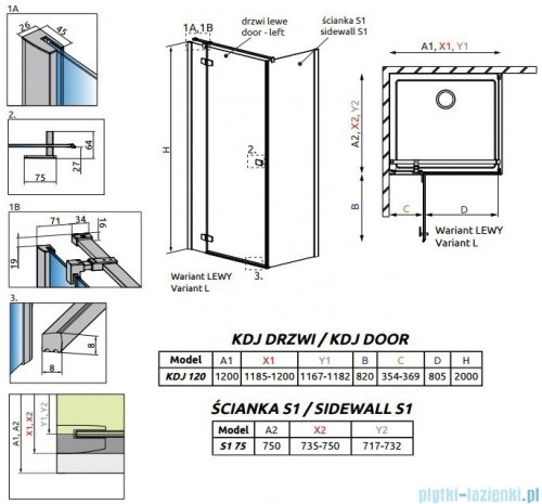 Radaway Fuenta New Kdj kabina 120x75cm lewa szkło przejrzyste 384042-01-01L/384049-01-01