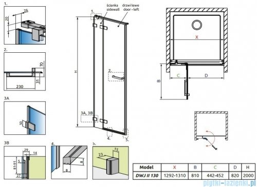 Radaway Arta Dwj II drzwi wnękowe 130cm lewe szkło przejrzyste 386444-03-01L/386013-03-01L