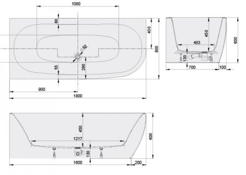 Sanplast Luxo wanna asymetryczna Lewa WAL(L)se/LUXO 180x80 cm biała 610-370-1220-01-000