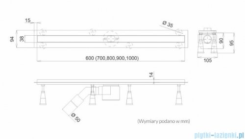 Schedpol Schedline Slight Line Black odpływ liniowy z maskownicą 70x3,5cm SOLBPL-70035