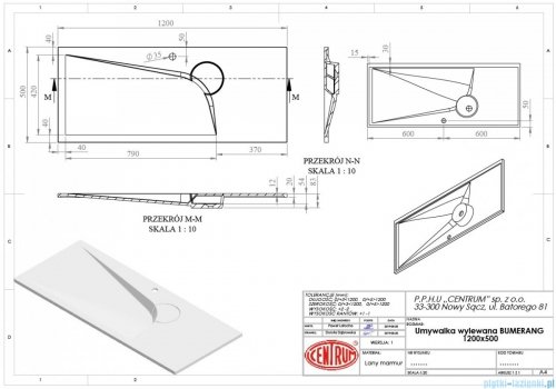 Vayer Bumerang 120x50cm Umywalka prostokątna blatowa