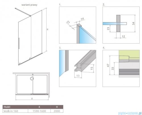 Radaway Furo Black Walk-in kabina 160x200cm prawa szkło przejrzyste 10106838-54-01R/10110794-01-01