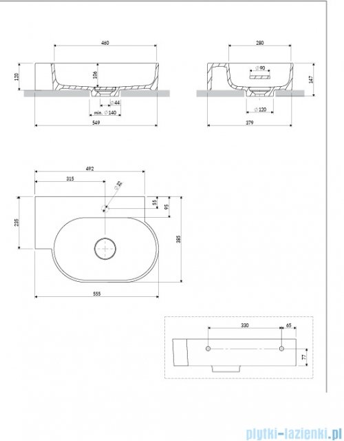 Omnires Ovo M+ umywalka nablatowa/wisząca lewa 55x38 cm olive mat OVO555UWLOL