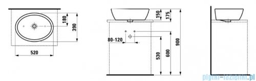 Laufen Pro B umywalka nablatowa z przelewem 52x39 biała H8129640001091