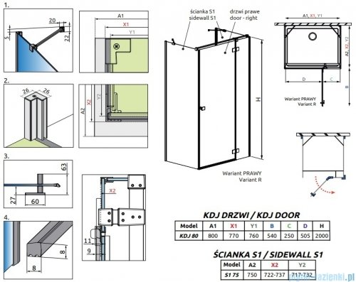Radaway Essenza Brushed GunMetal Kdj+S kabina 75x80x75cm prawa szczotkowany grafit 1384049-01-01/1385021-92-01R/1384049-01-01