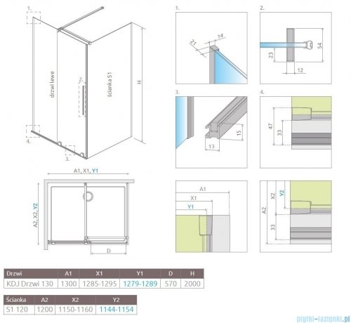 Radaway Furo Kdj kabina 130x120cm lewa szkło przejrzyste 10104672-01-01L/10110630-01-01/10113120-01-01