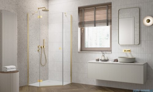 Radaway Essenza Gold Ptj kabina pięciokątna 100x100cm lewa szkło przejrzyste 1385010-09-01L/1385051-01-01