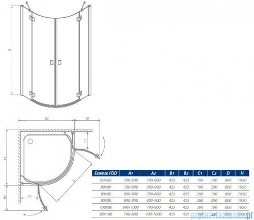 Essenza PDD Radaway kabina 80x80 szkło przejrzyste 32512-01-01N