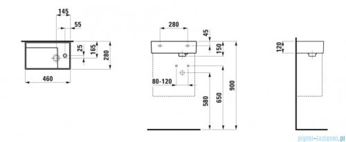 Laufen Kartell umywalka ścienna z ukrytym liniowym odpływem z powłoką  LCC (LAUFEN Clean Coat) 46x28cm biała H8153344001111