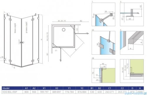 Radaway Essenza Pro Brushed Copper Kdd kabina 80x90cm szczotkowana miedź 10096080-93-01L/10096090-93-01R
