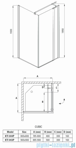 Deante Cubic Kabina kwadratowa z drzwiami uchylnymi 80x80x195cm KTI 044P