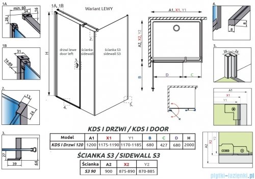 Radaway Nes Kds I Brushed GunMetal kabina 120x90cm lewa szczotkowany grafit 10023120-92-01L/10043090-92-01