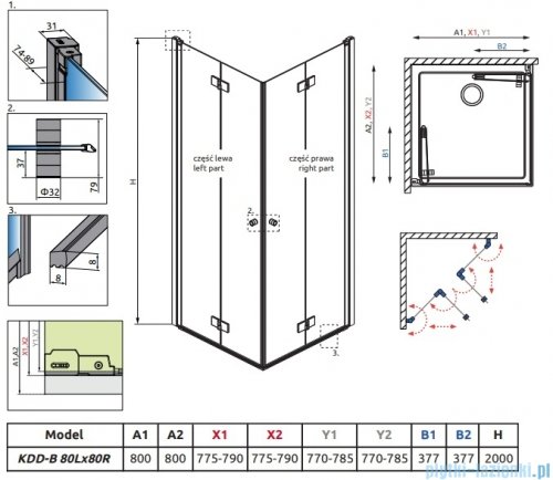 Radaway Nes Kdd B Brushed Nickel kabina 80x80cm szczotkowany nikiel 10024080-91-01L/10024080-91-01R
