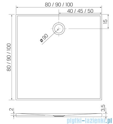 New Trendy Nex brodzik konglomeratowy kwadratowy 100x100x3.5 biały B-0455