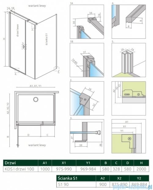 Radaway Nes 8 Kds I kabina 100x90cm lewa przejrzyste 10073100-01-01L/10073110-01-01/10089090-01-01