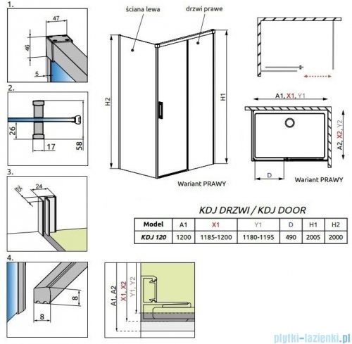 Radaway Idea Kdj drzwi 120cm prawe szkło przejrzyste 387042-01-01R