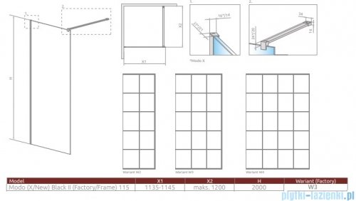 Radaway Modo X Black II Frame kabina Walk-in 115x200 szkło 10mm 389315-54-56